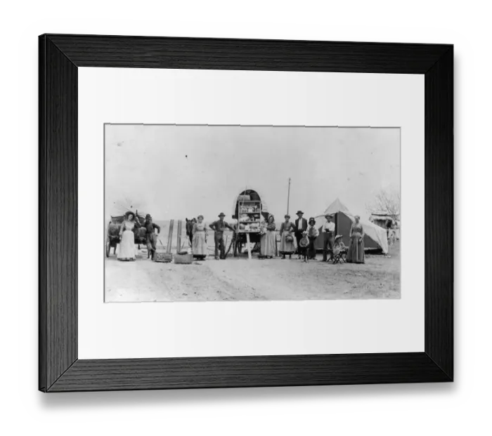 Framed Print : Wagons. A Photograph of a Group of People standing beside Wagons and a Tent circa 1890 Framed Print : Wagons. A Photograph of a Group of People standing beside Wagons and a Tent circa 1890