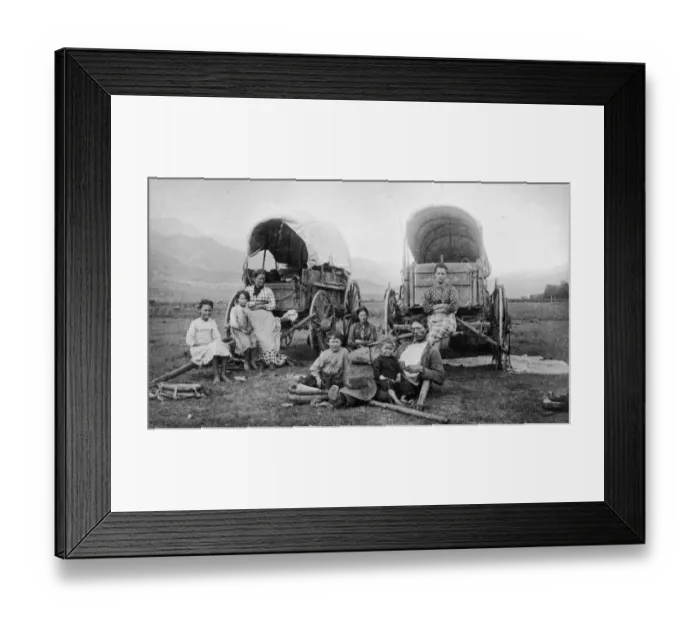 Framed Print : Wagons. A Photograph of a Family Sitting Beside their Wagons circa 1890 Framed Print : Wagons. A Photograph of a Family Sitting Beside their Wagons circa 1890