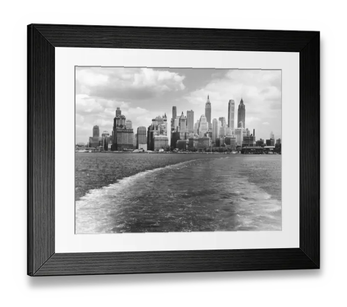 Framed Print : Manhattan City Skyline From NY Harbor, 1940s Framed Print : Manhattan City Skyline From NY Harbor, 1940s