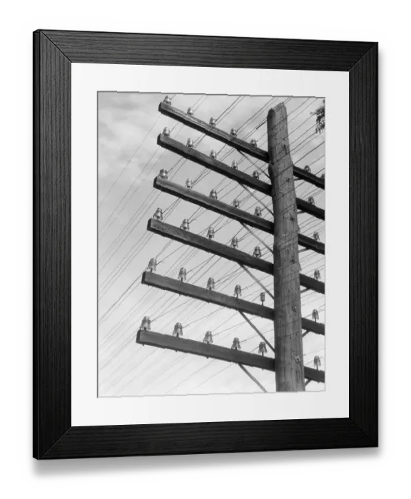 Framed Print : Closeup Of Telephone Pole With 6 Levels Of Wires Framed Print : Closeup Of Telephone Pole With 6 Levels Of Wires