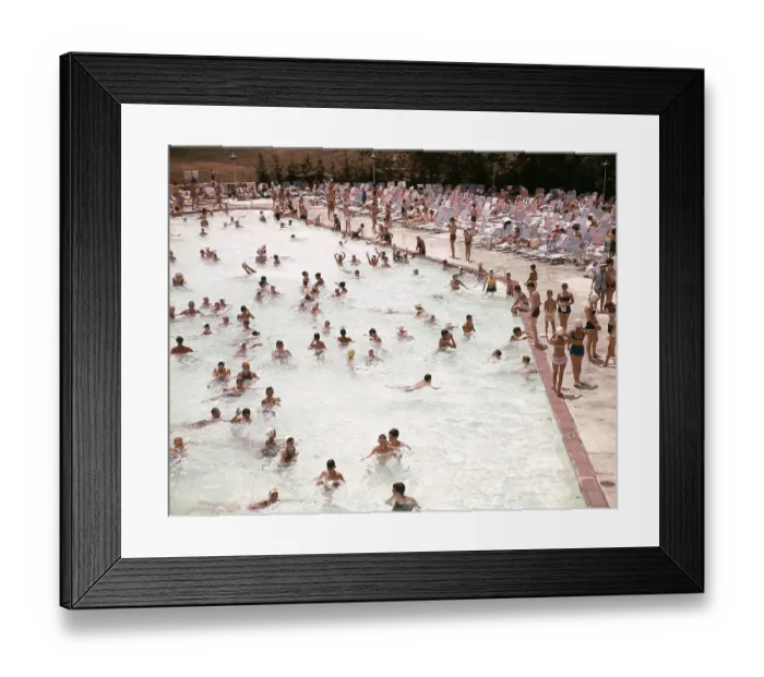 Framed Print : Swimming Pool With Many Men And Women In And Out O