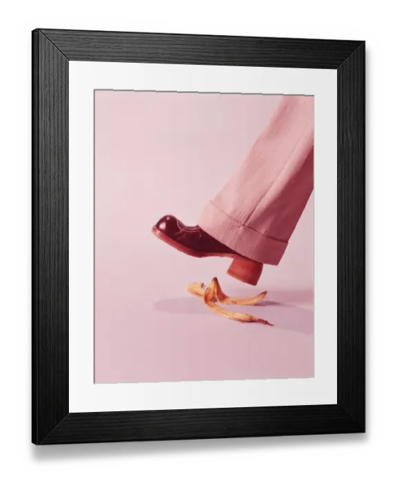 Framed Print : Person about to step on banana skin Framed Print : Person about to step on banana skin