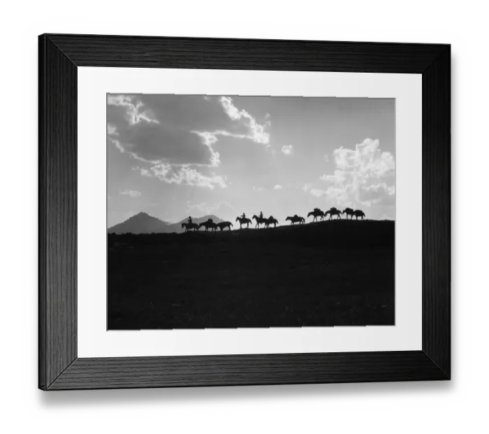 Framed Print : Riders and horses crossing glacier Framed Print : Riders and horses crossing glacier