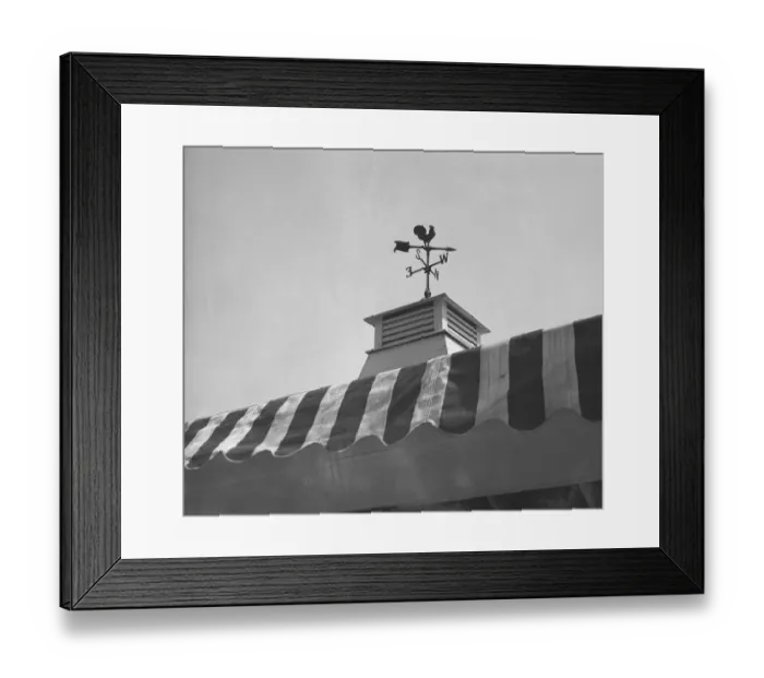 Framed Print : Weather vane on roof tower, (B&W), low angle view Framed Print : Weather vane on roof tower, (B&W), low angle view