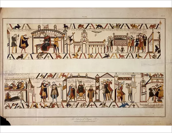 Bayeux Tapestry Scene -Edward the Confessor (c. 1003 - 1066) dies and the crown passes to King Harold II (c. 1022 - 1066)