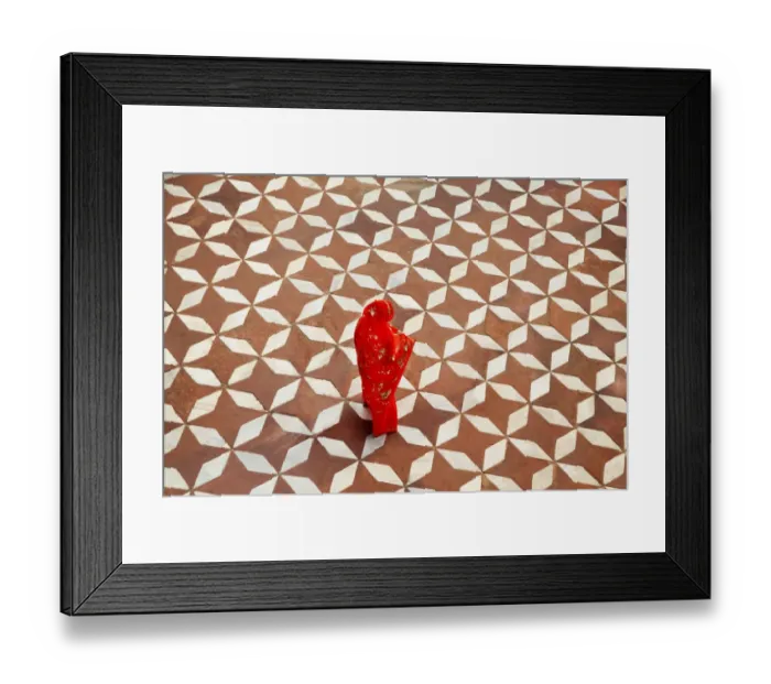 Framed Print : Woman standing on designed flooring Framed Print : Woman standing on designed flooring