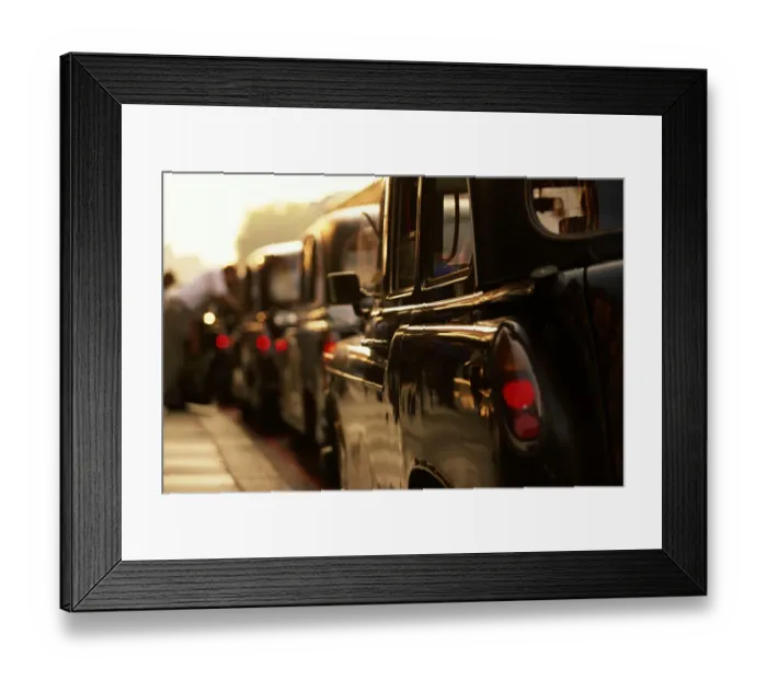 Framed Print : England, London, row of parked taxis Framed Print : England, London, row of parked taxis