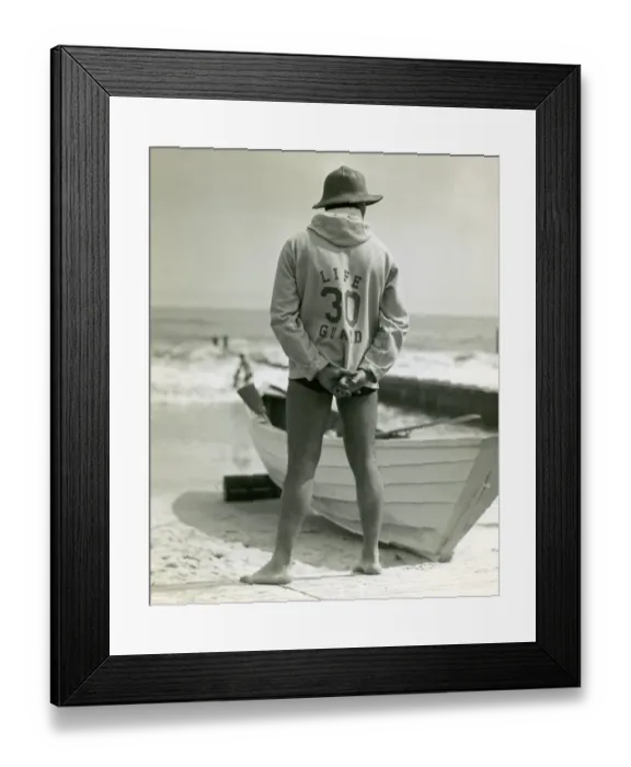 Framed Print : Life guard on beach with rescue boat Framed Print : Life guard on beach with rescue boat