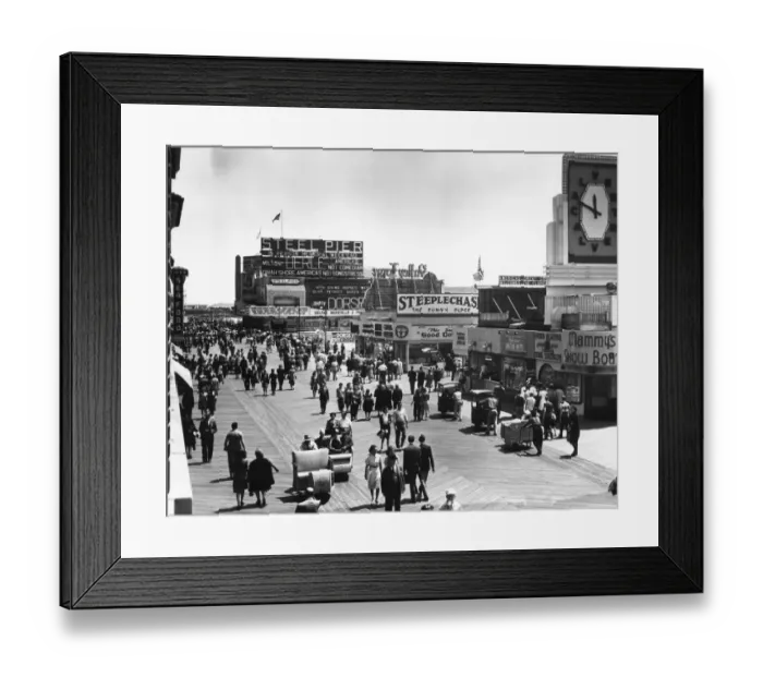 Framed Print : Sea-side board-walk scene Framed Print : Sea-side board-walk scene