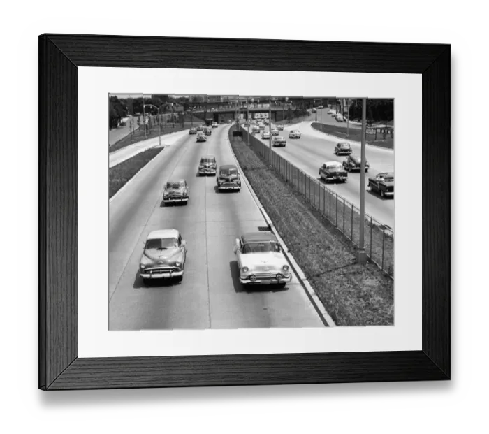 Framed Print : Various American autos on highway Framed Print : Various American autos on highway
