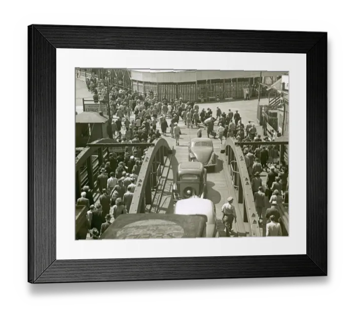 Framed Print : Passengers leaving ferry in Brooklyn Framed Print : Passengers leaving ferry in Brooklyn