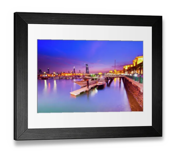 Framed Print : Urban harbor lit up at night Framed Print : Urban harbor lit up at night