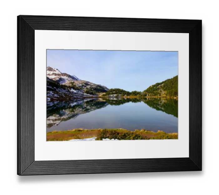 Framed Print : Rural landscape reflected in still lake Framed Print : Rural landscape reflected in still lake