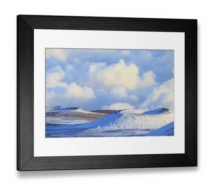 Framed Print : Snowy hilltops and clouds