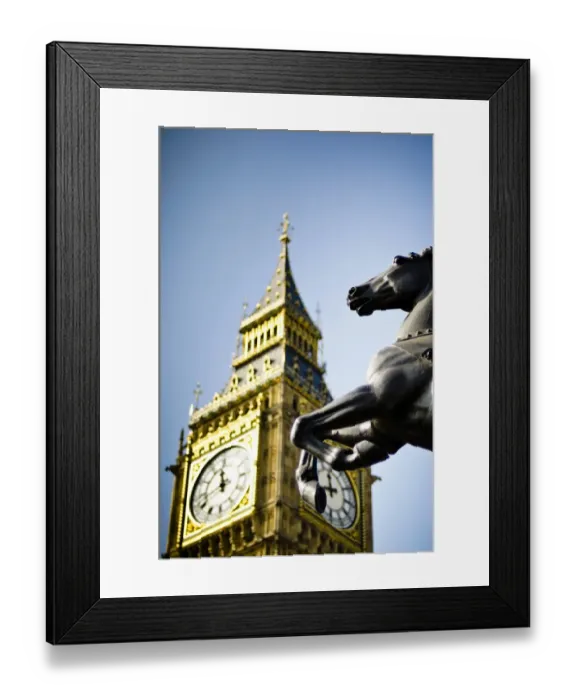 Framed Print : Sculpture and Big Ben tower in London Framed Print : Sculpture and Big Ben tower in London