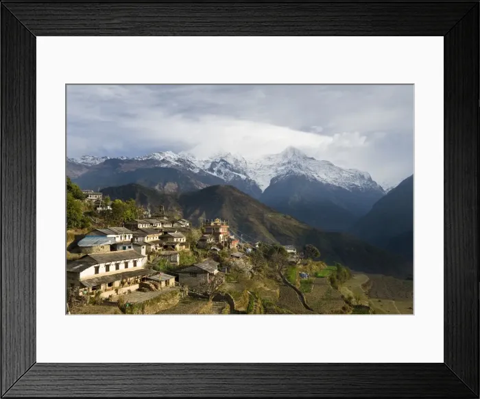 Framed Print : Hillside village in mountain valley Framed Print : Hillside village in mountain valley