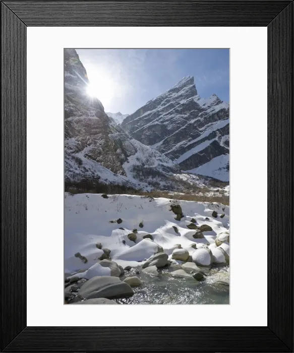 Framed Print : River in snowy mountain landscape Framed Print : River in snowy mountain landscape