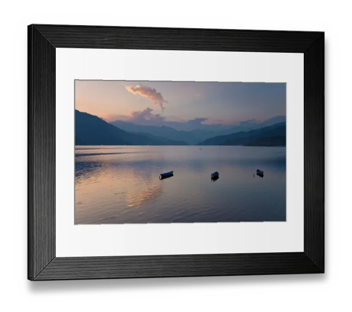 Framed Print : Boats floating in rural lake Framed Print : Boats floating in rural lake