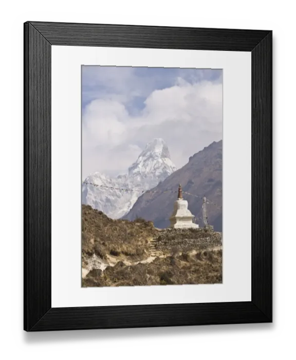 Framed Print : Prayer flags and ornament on hillside Framed Print : Prayer flags and ornament on hillside