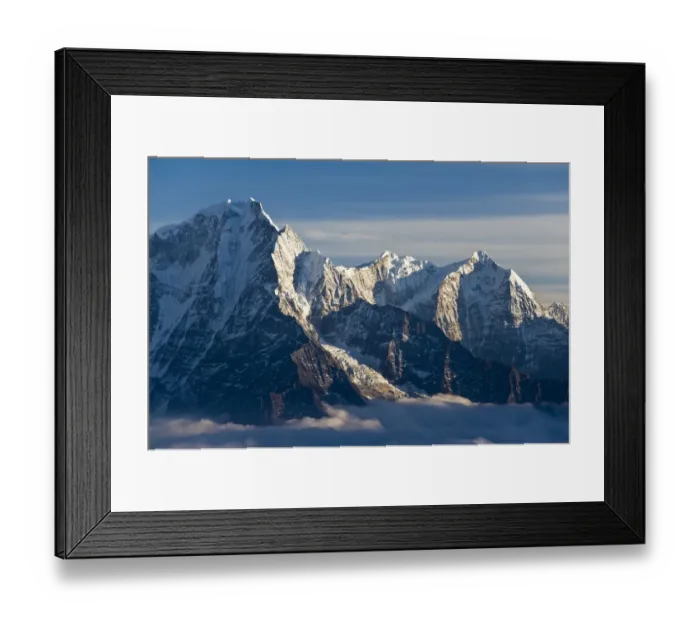 Framed Print : Snowy mountains overlooking valley Framed Print : Snowy mountains overlooking valley