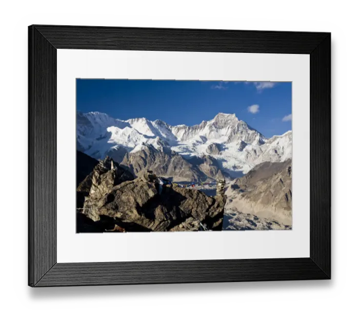 Framed Print : Snowy mountains overlooking valley Framed Print : Snowy mountains overlooking valley