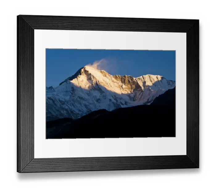 Framed Print : Snowy mountains overlooking valley