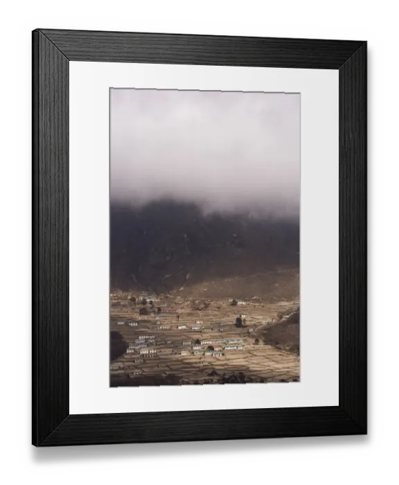 Framed Print : Aerial view of mountain valley village Framed Print : Aerial view of mountain valley village
