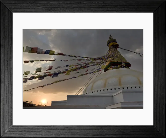Framed Print : Prayer flags hanging from monument Framed Print : Prayer flags hanging from monument
