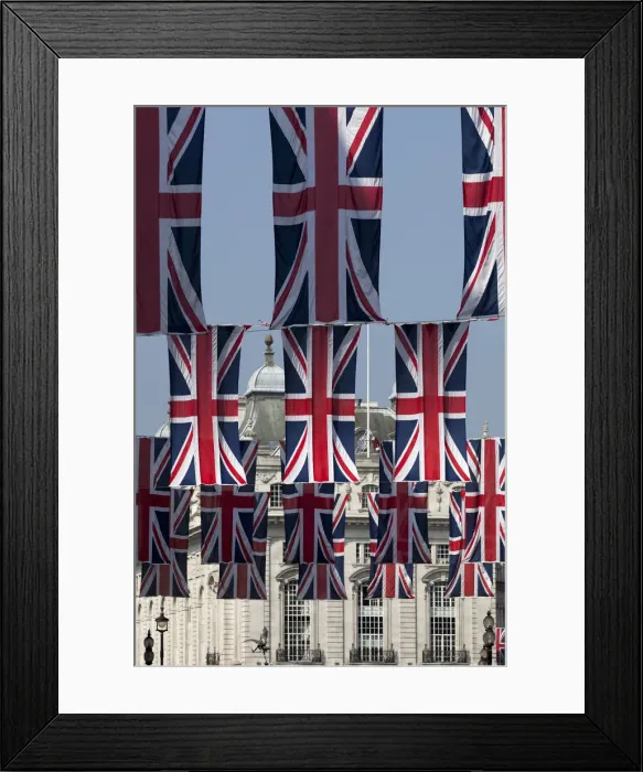 Framed Print : British flags hanging on city street Framed Print : British flags hanging on city street