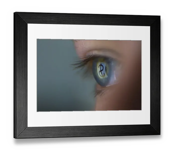 Framed Print : Close up of eye reflecting dollar sign in ipad Framed Print : Close up of eye reflecting dollar sign in ipad