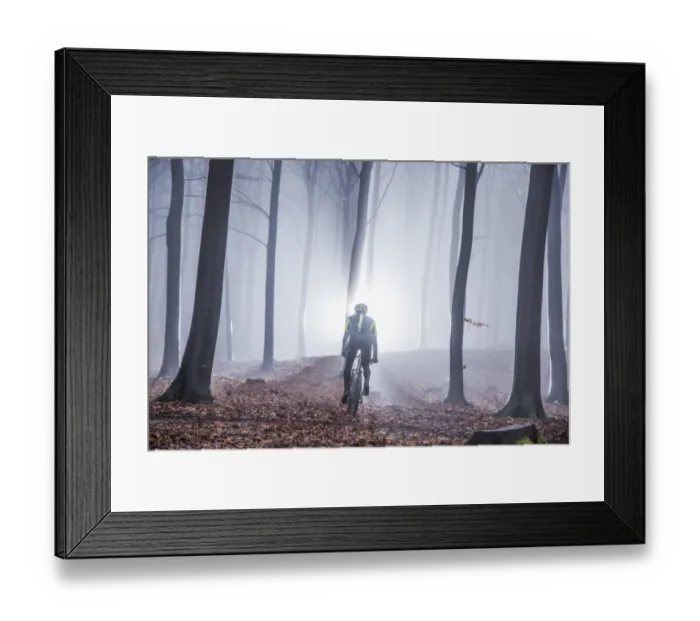Framed Print : Mountain biker in misty forest Framed Print : Mountain biker in misty forest