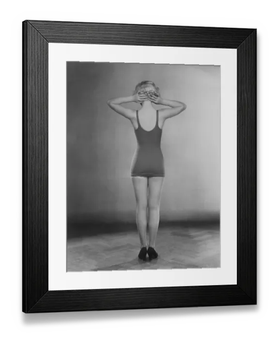 Framed Print : Swimsuit. 22nd September 1933: A model wearing a Jantzen swimsuit Framed Print : Swimsuit. 22nd September 1933: A model wearing a Jantzen swimsuit
