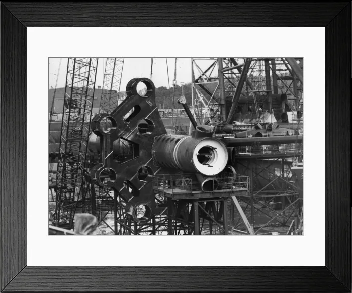 Framed Print : Pipework. circa 1965: Oil rig components waiting to be lifted during construction Framed Print : Pipework. circa 1965: Oil rig components waiting to be lifted during construction