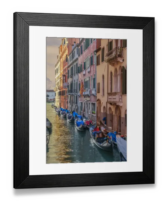 Framed Print : Gondolas in a small channel of Venice