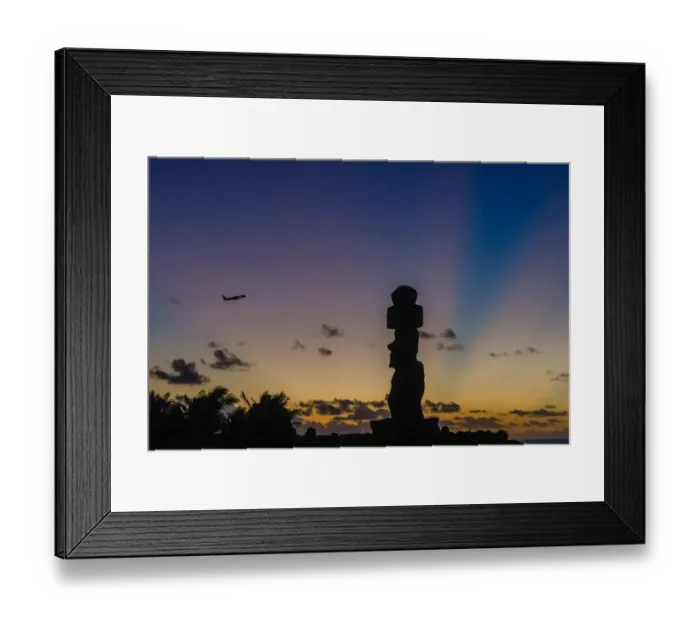 Framed Print : Plane and sunset over Easter Island Framed Print : Plane and sunset over Easter Island