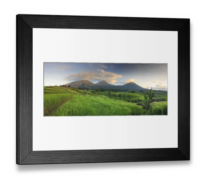 Framed Print : Indonesia, Bali, Rice Fields and Volcanoes