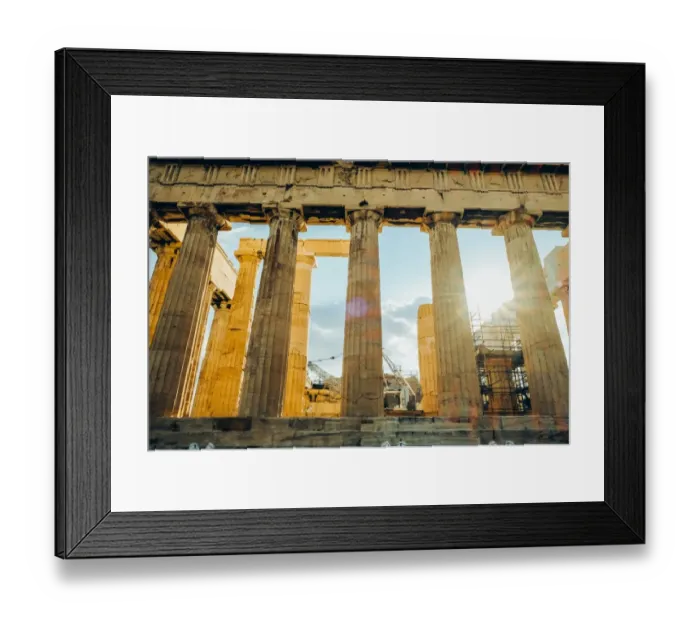 Framed Print : Sun Flare Through Parthenon Stone Columns