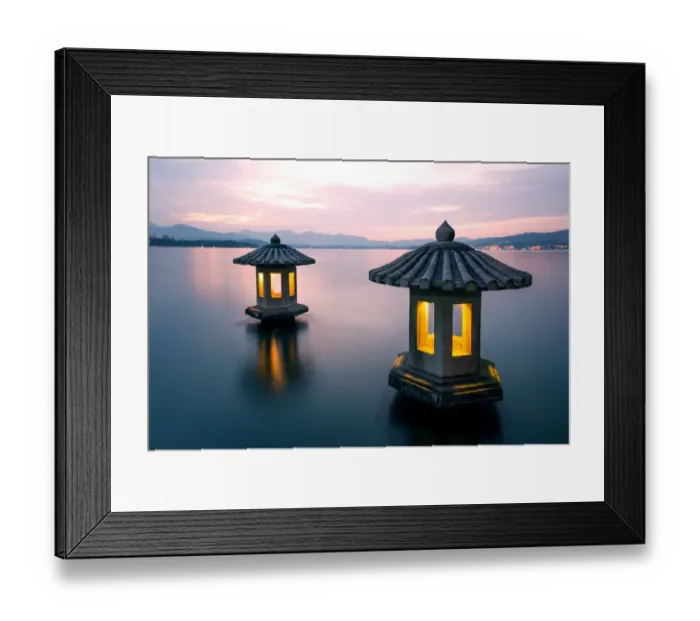 Framed Print : A pair of stone lanterns on the West Lake, Hangzhou Framed Print : A pair of stone lanterns on the West Lake, Hangzhou