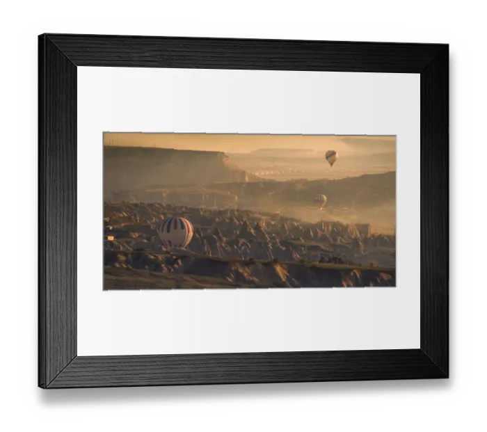 Framed Print : Hot air balloon over cappadocia rock landscape Framed Print : Hot air balloon over cappadocia rock landscape