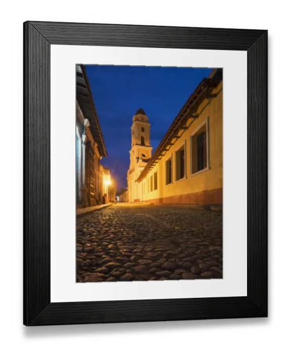 Framed Print : Colonial church and street at night Framed Print : Colonial church and street at night