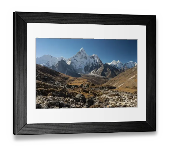 Framed Print : Ama Dablam mountain peak from Kongma la pass, Everest region Framed Print : Ama Dablam mountain peak from Kongma la pass, Everest region