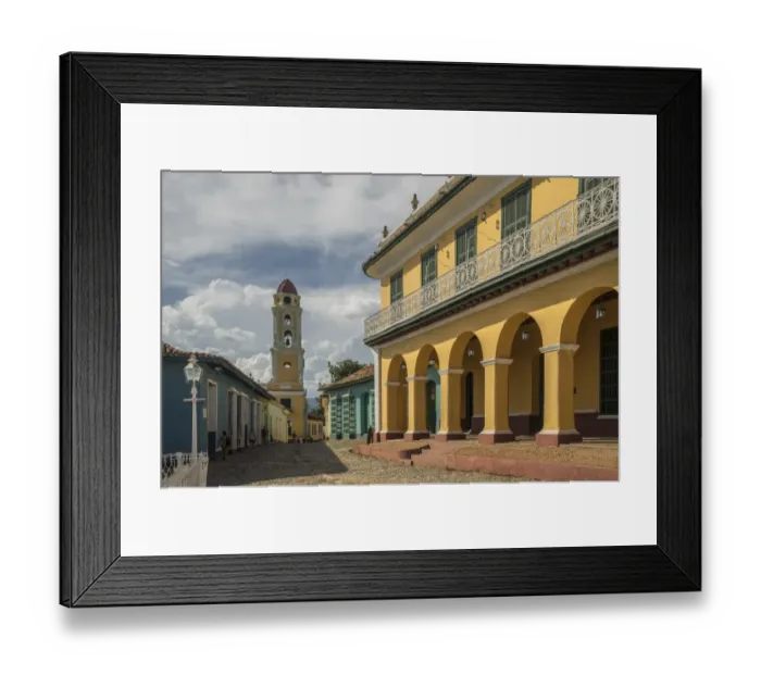 Framed Print : Church and street in a colonial town Framed Print : Church and street in a colonial town