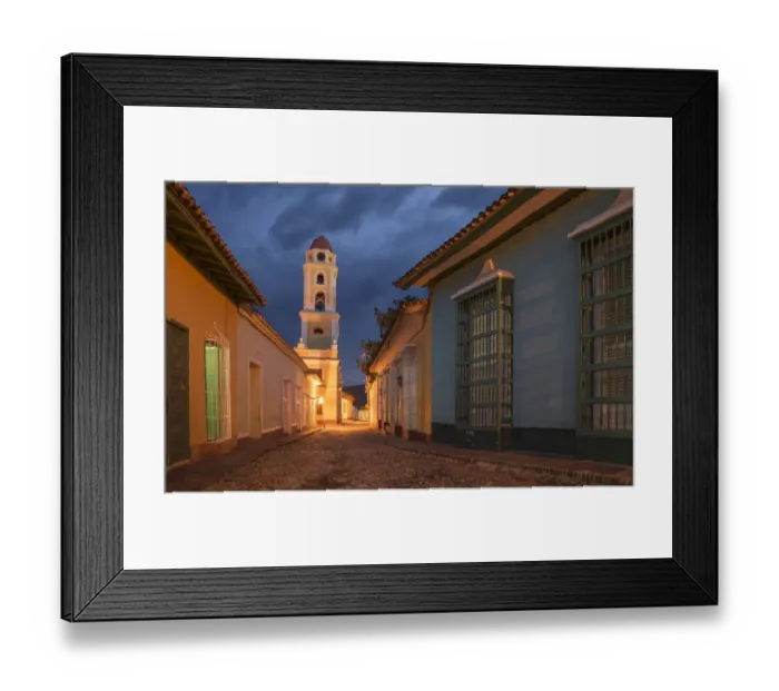 Framed Print : Colonial church and street at night Framed Print : Colonial church and street at night