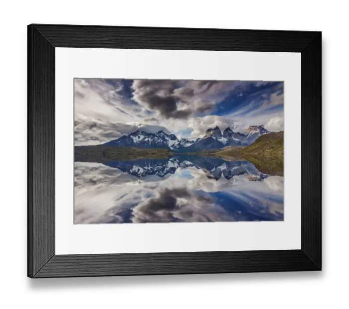Framed Print : Reflection in Lake Pehoe, Torres del Paine, Chile Framed Print : Reflection in Lake Pehoe, Torres del Paine, Chile