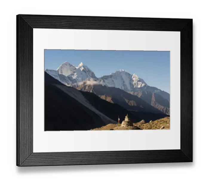 Framed Print : Kantega mountain peak and pagoda at Dingboche village, Everest region Framed Print : Kantega mountain peak and pagoda at Dingboche village, Everest region