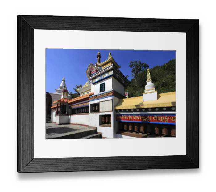 Framed Print : 245 foot long prayer wheel wall and Buddhist Stupa Framed Print : 245 foot long prayer wheel wall and Buddhist Stupa