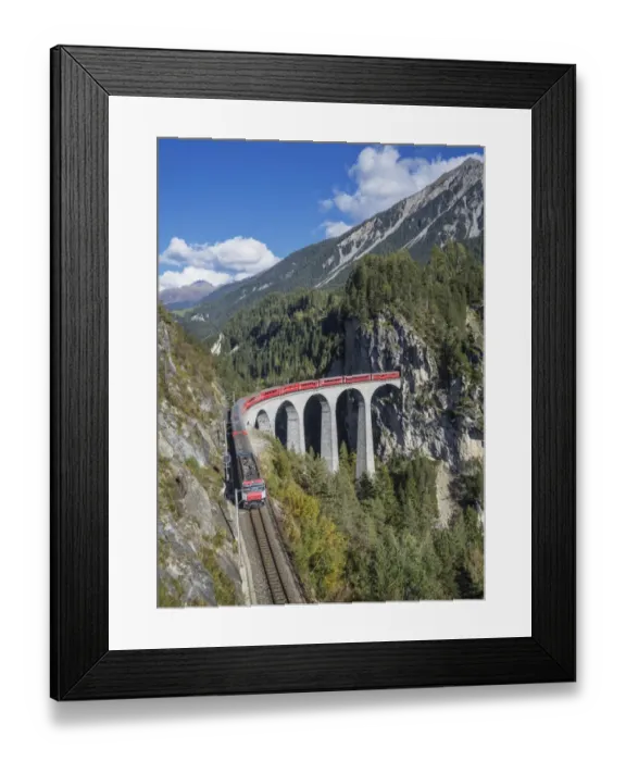Framed Print : Switzerland, red train on a Viaduct Framed Print : Switzerland, red train on a Viaduct