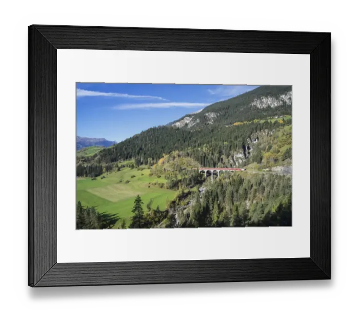 Framed Print : Red train in the mountains Framed Print : Red train in the mountains