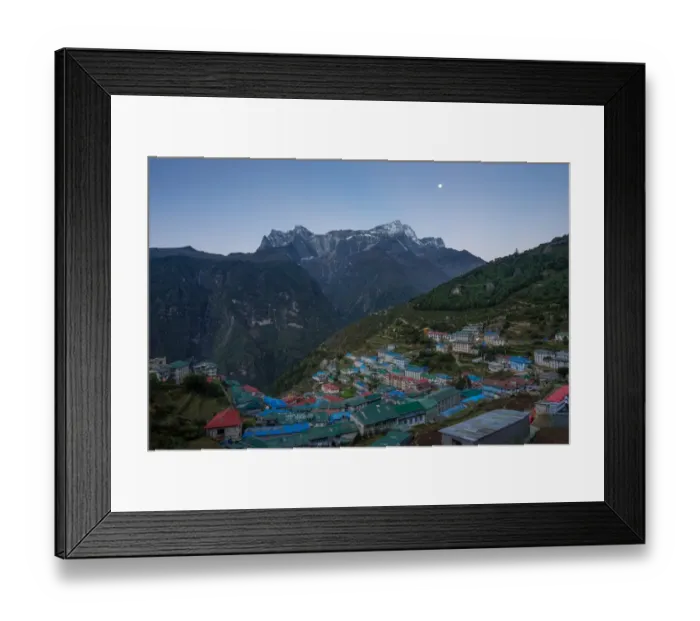 Framed Print : Namche Bazaar village with the moon Framed Print : Namche Bazaar village with the moon
