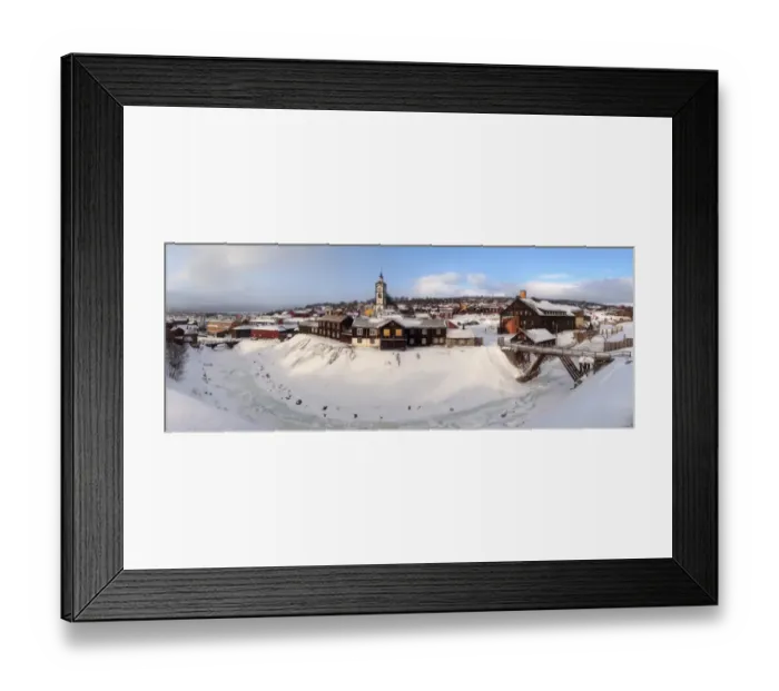 Framed Print : Roros old mining town church hill winter panorama Framed Print : Roros old mining town church hill winter panorama